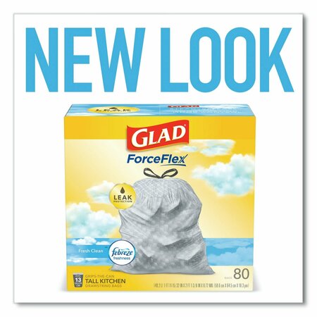 Glad 13 gal Trash Bags, 24 in x 27.38 in, Extra Heavy-Duty, .60 Mil, White, 80 PK 78899BX